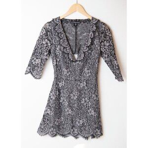 For Love and Lemons Dress Women's Size M Theodora Mini Lace Gray and Black